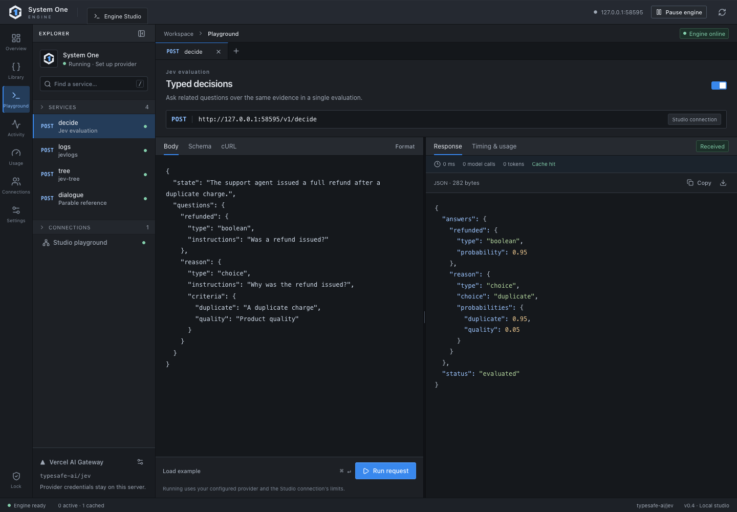 Playground JSON editor and structured evaluation result