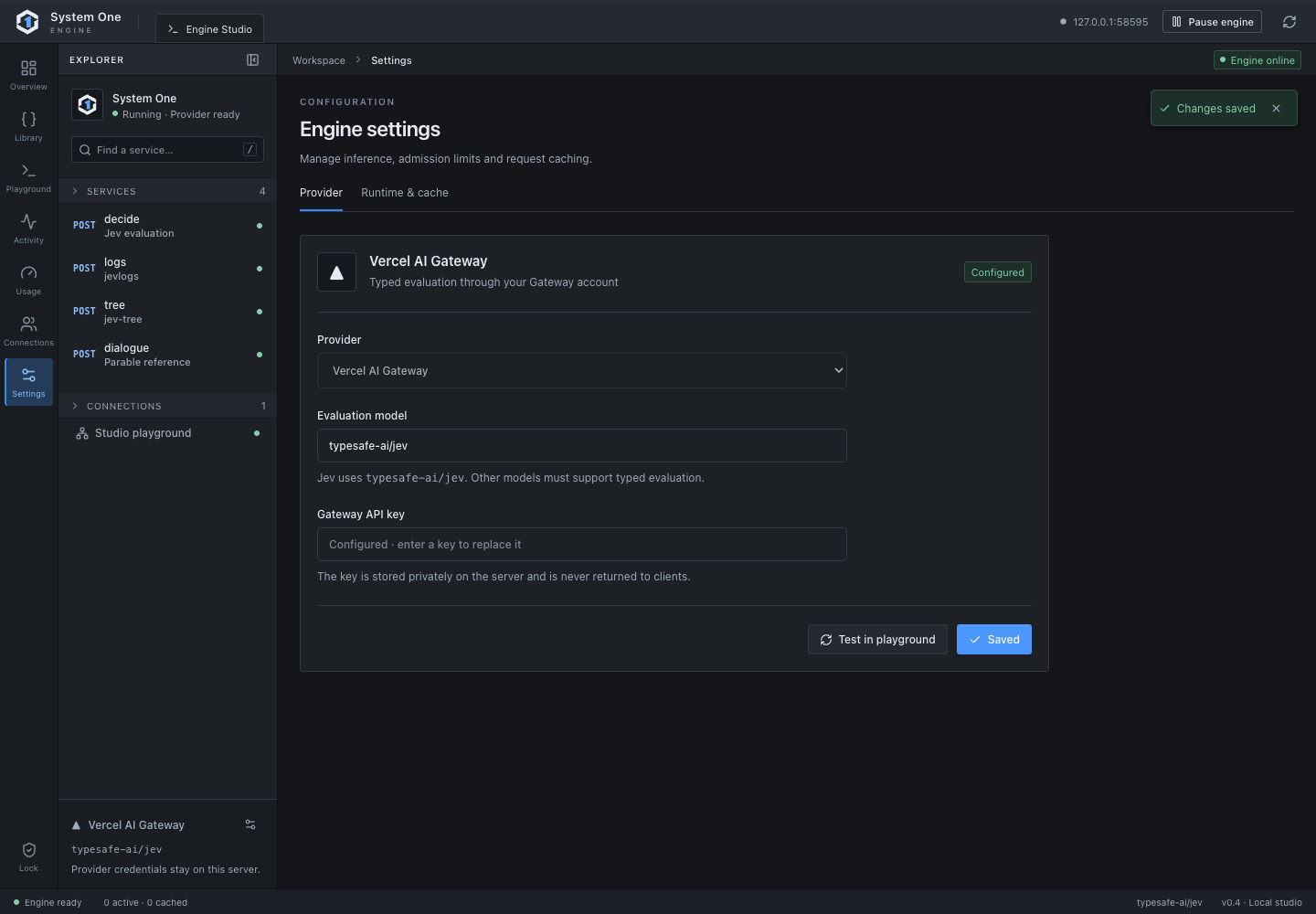 Provider and engine runtime settings in System One Studio